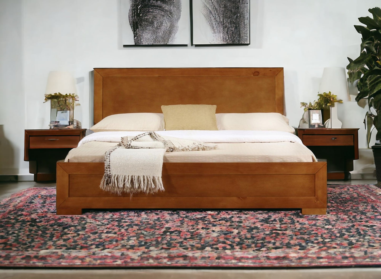 Cherry Wood Queen Platform Bed