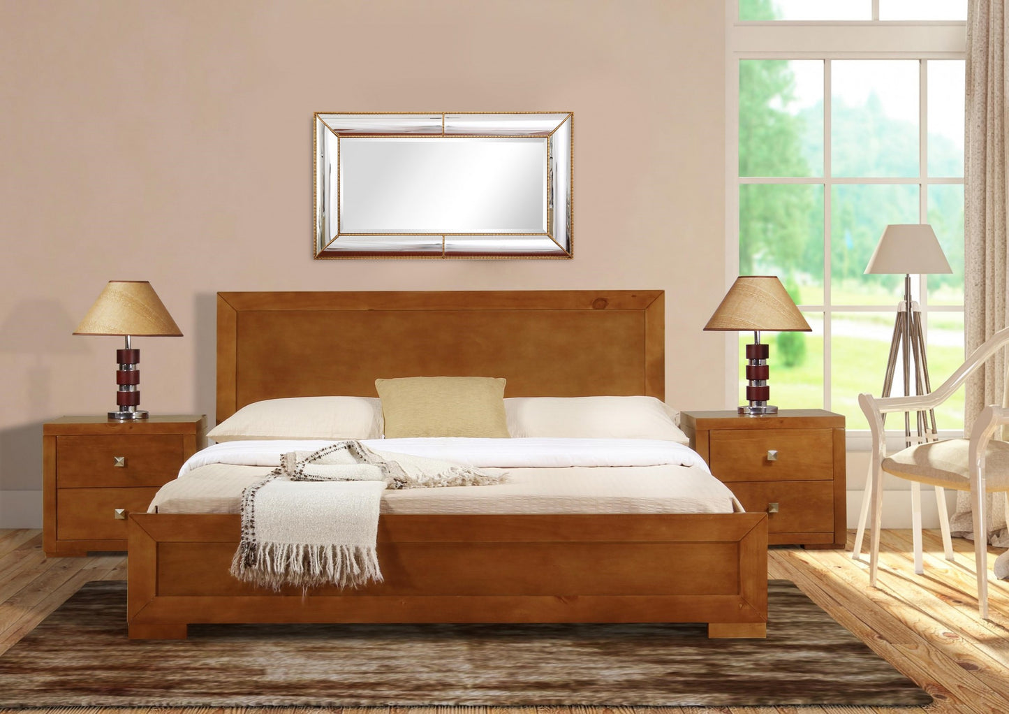 Cherry Wood Queen Platform Bed