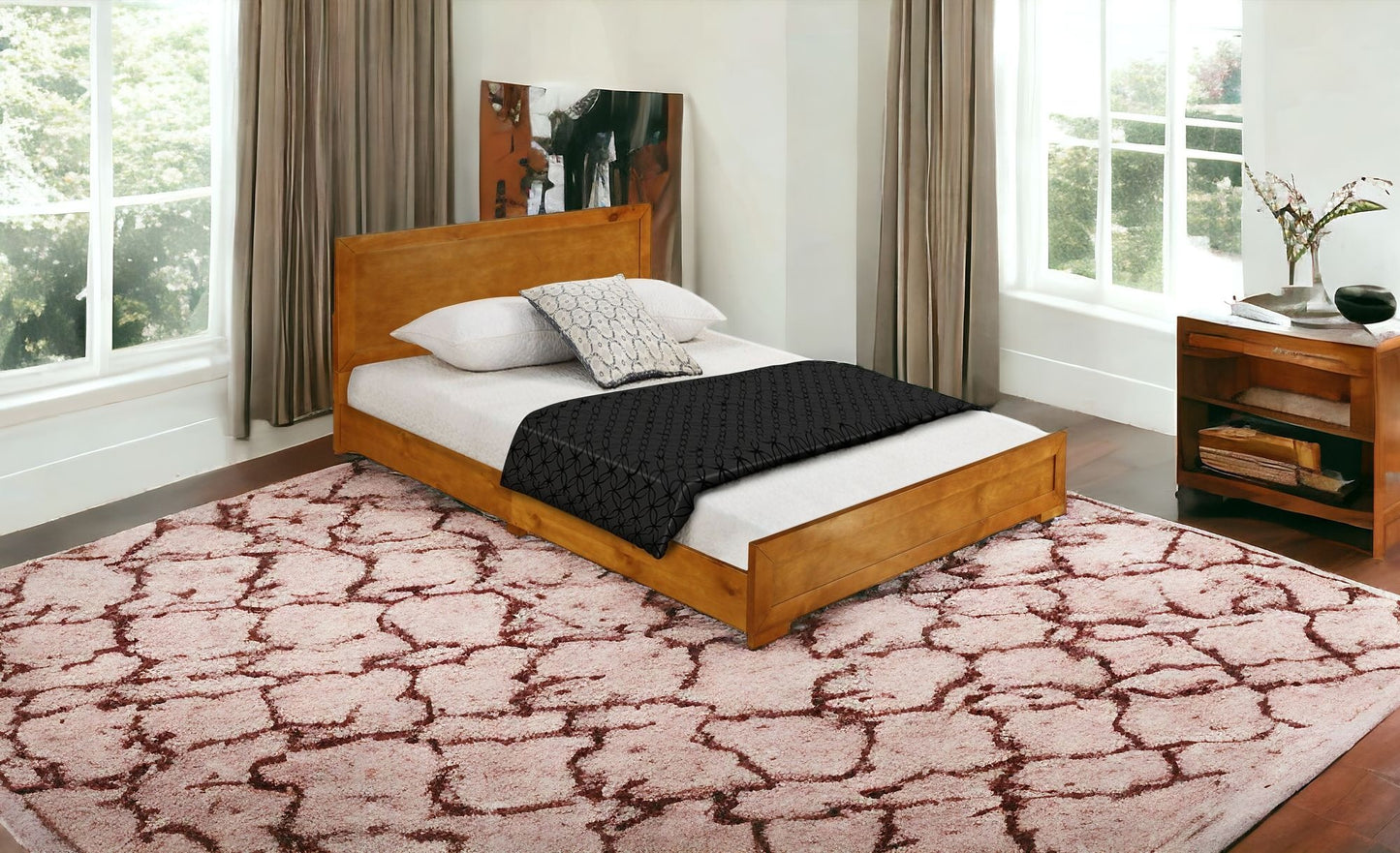 Cherry Wood Queen Platform Bed