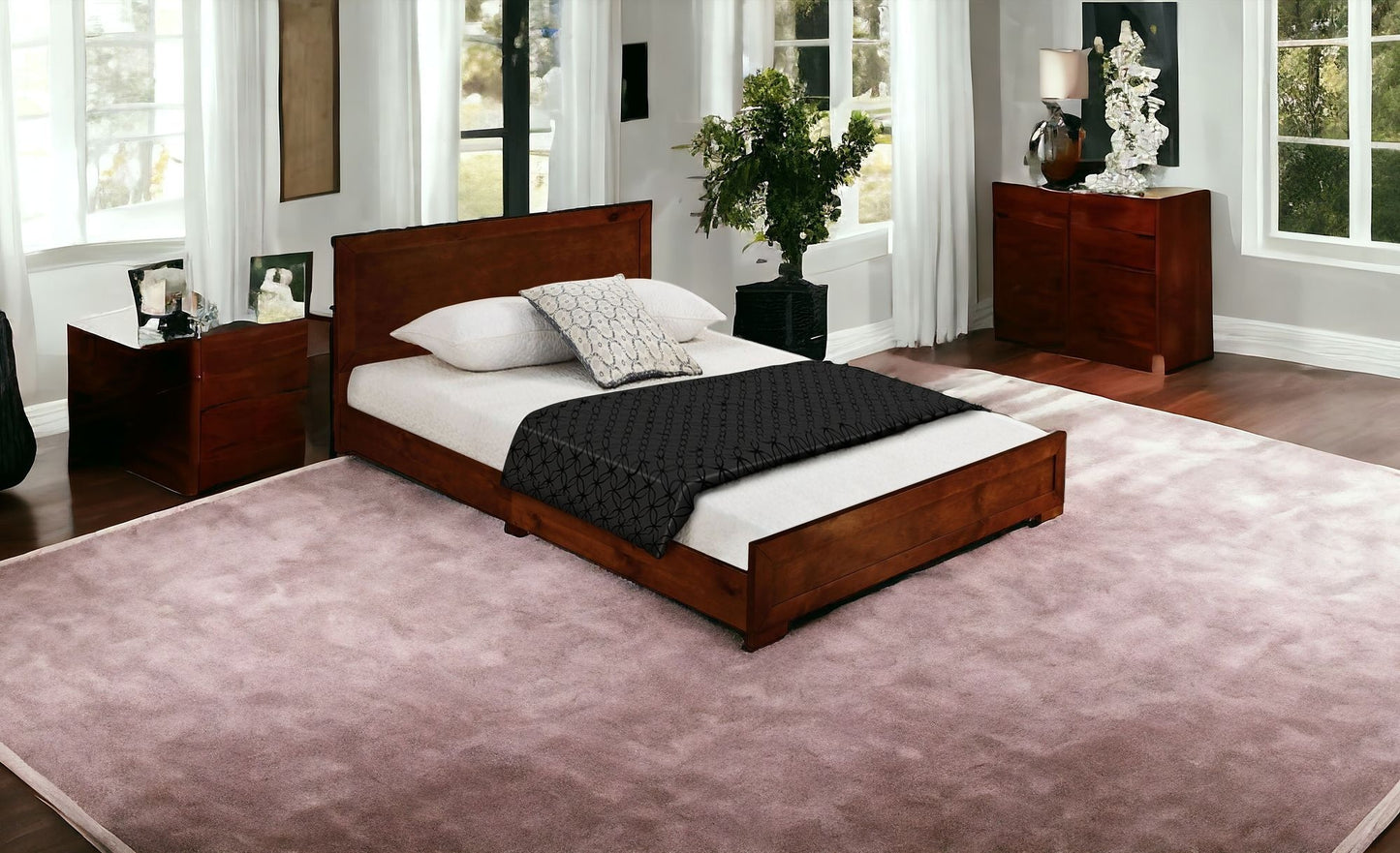 Cherry Wood Queen Platform Bed