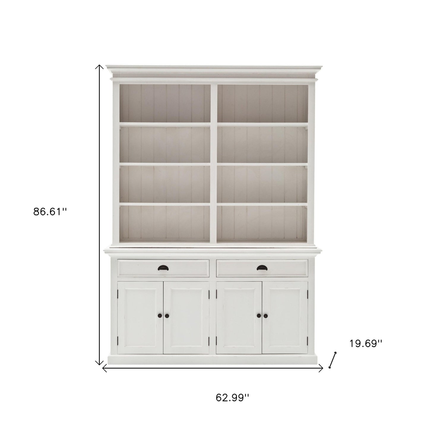 87" White Solid Wood Side Board with Hutch