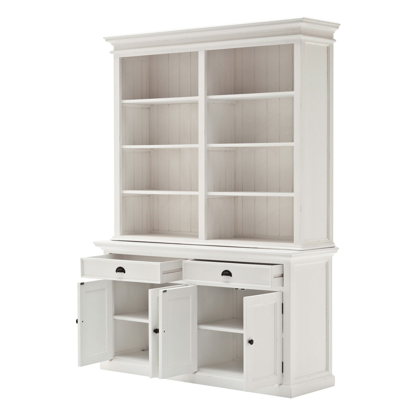 87" White Solid Wood Side Board with Hutch