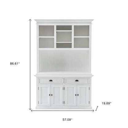 87" White Solid Wood Adjustable Two Tier Bookcase