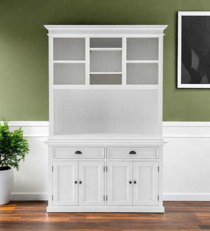 87" White Solid Wood Adjustable Two Tier Bookcase