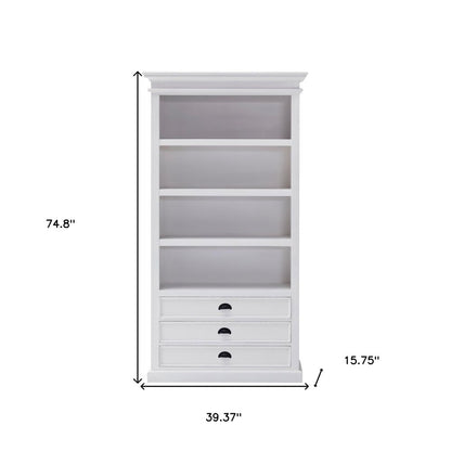 75" White Solid Wood Four Tier Bookcase