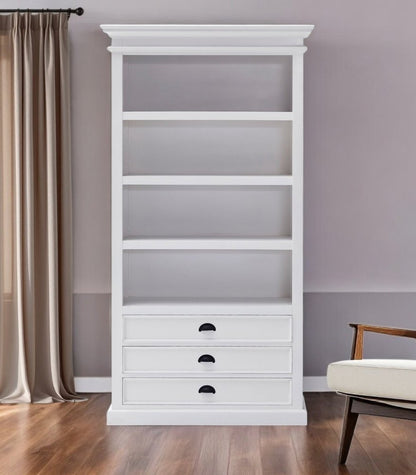 75" White Solid Wood Four Tier Bookcase
