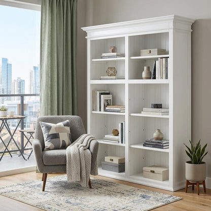 87" White Solid Wood Adjustable Four Tier Bookcase