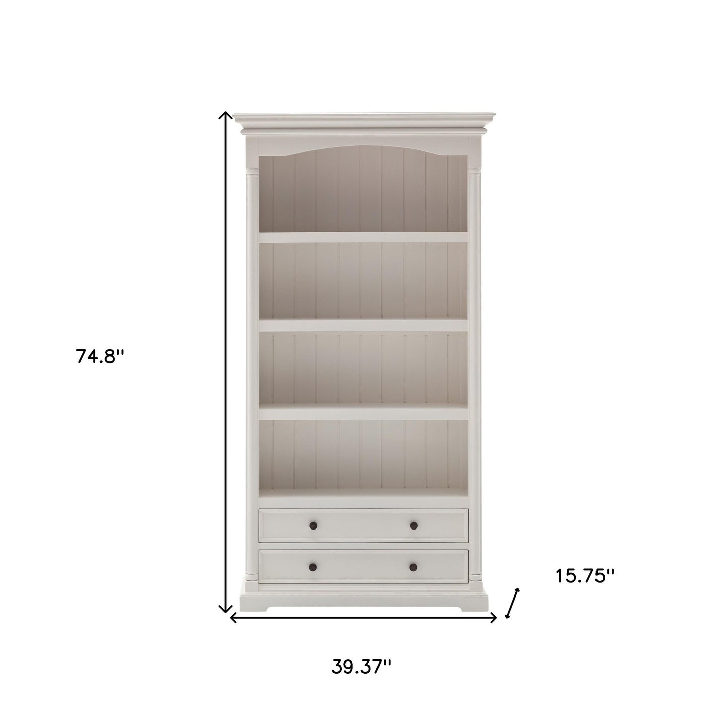 75" White Solid Wood Four Tier Bookcase