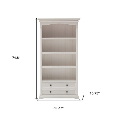 75" White Solid Wood Four Tier Bookcase