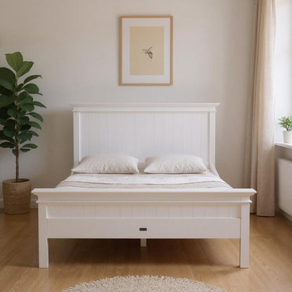 White Solid Wood Queen Bed Frame