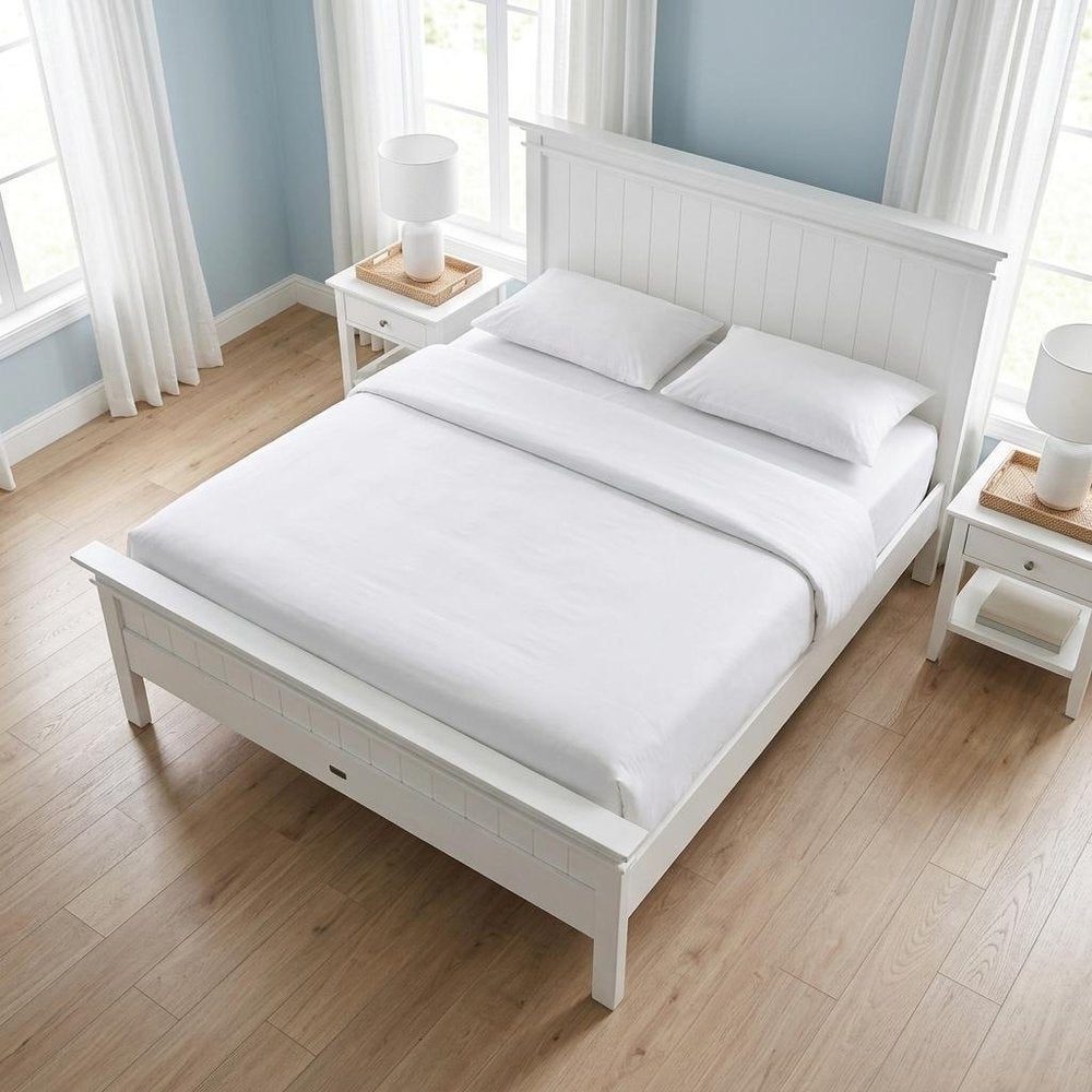 White Solid Wood Queen Bed Frame