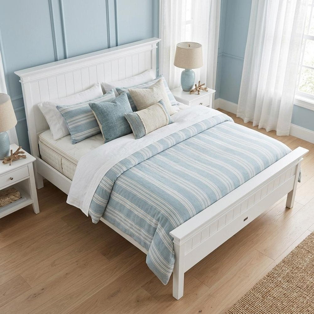 White Solid Wood Queen Bed Frame
