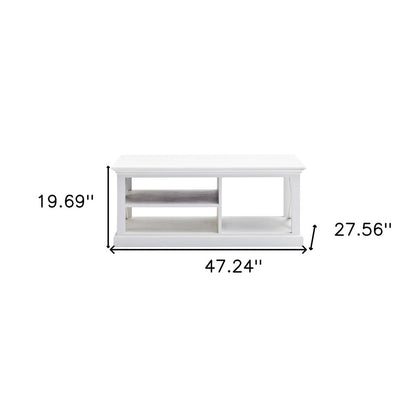 47" White Solid Wood And Solid And Manufactured Wood Coffee Table With Three Shelves