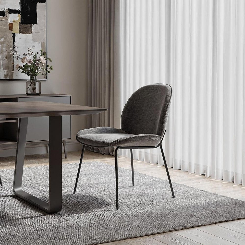 Set of Two Gray and Black Fabric Dining Side Chairs