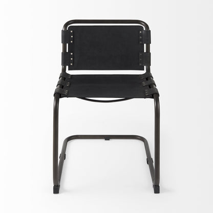 Black Leather Metal Open Back Dining Side Chair