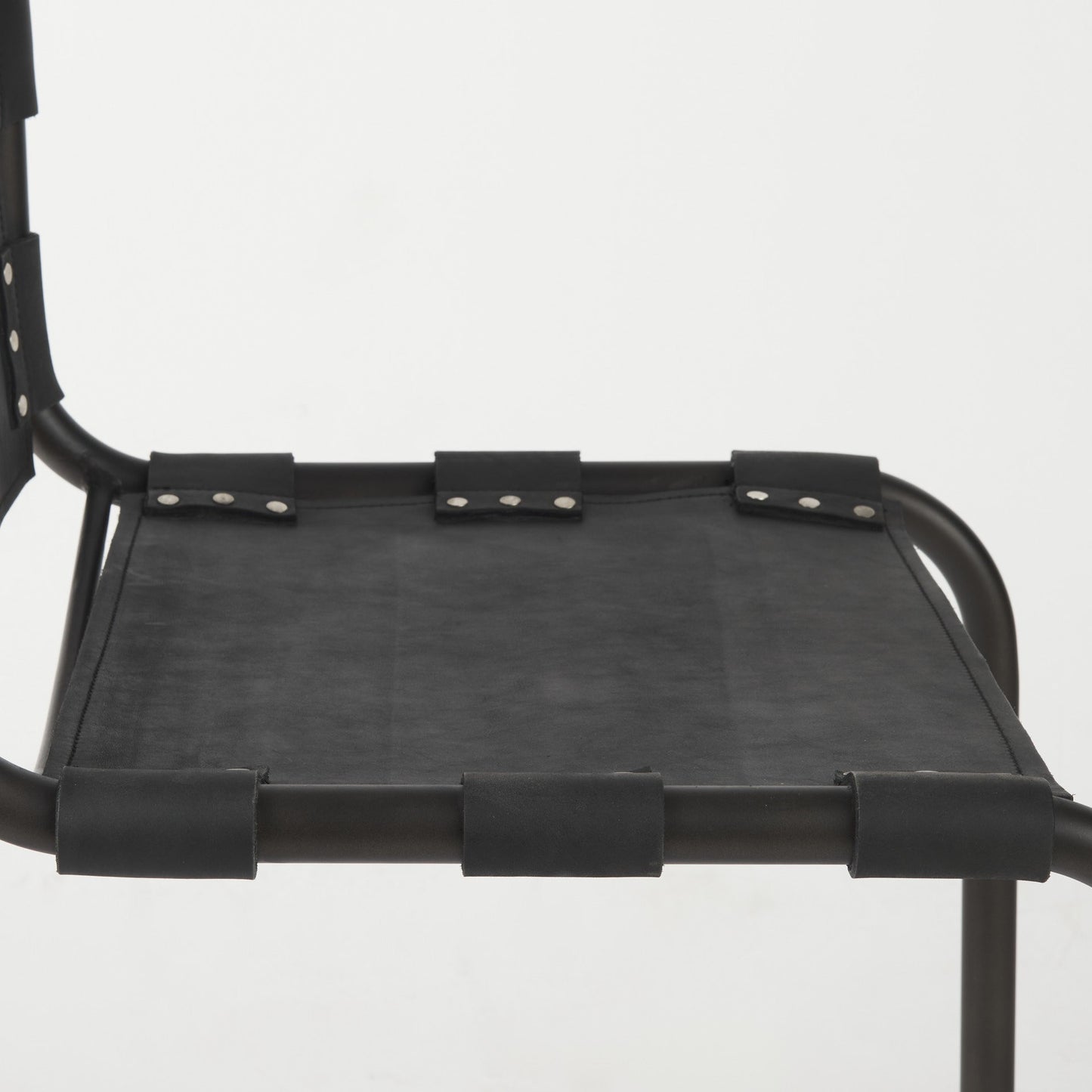 Black Leather Metal Open Back Dining Side Chair