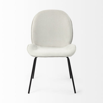 Set of Two White and Black Upholstered Fabric Dining Side Chairs