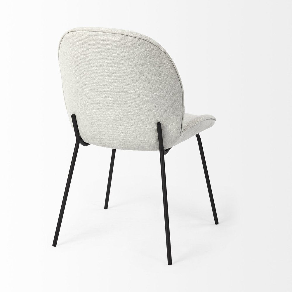 Set of Two White and Black Upholstered Fabric Dining Side Chairs