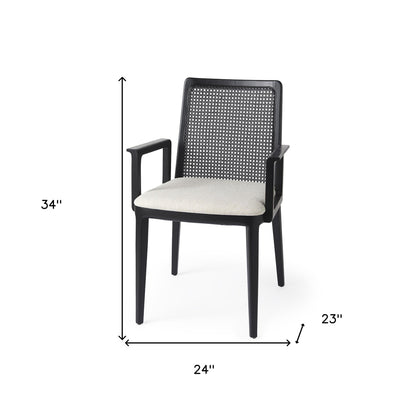 Black and Cream Uholstery and Cane Dining Armchair