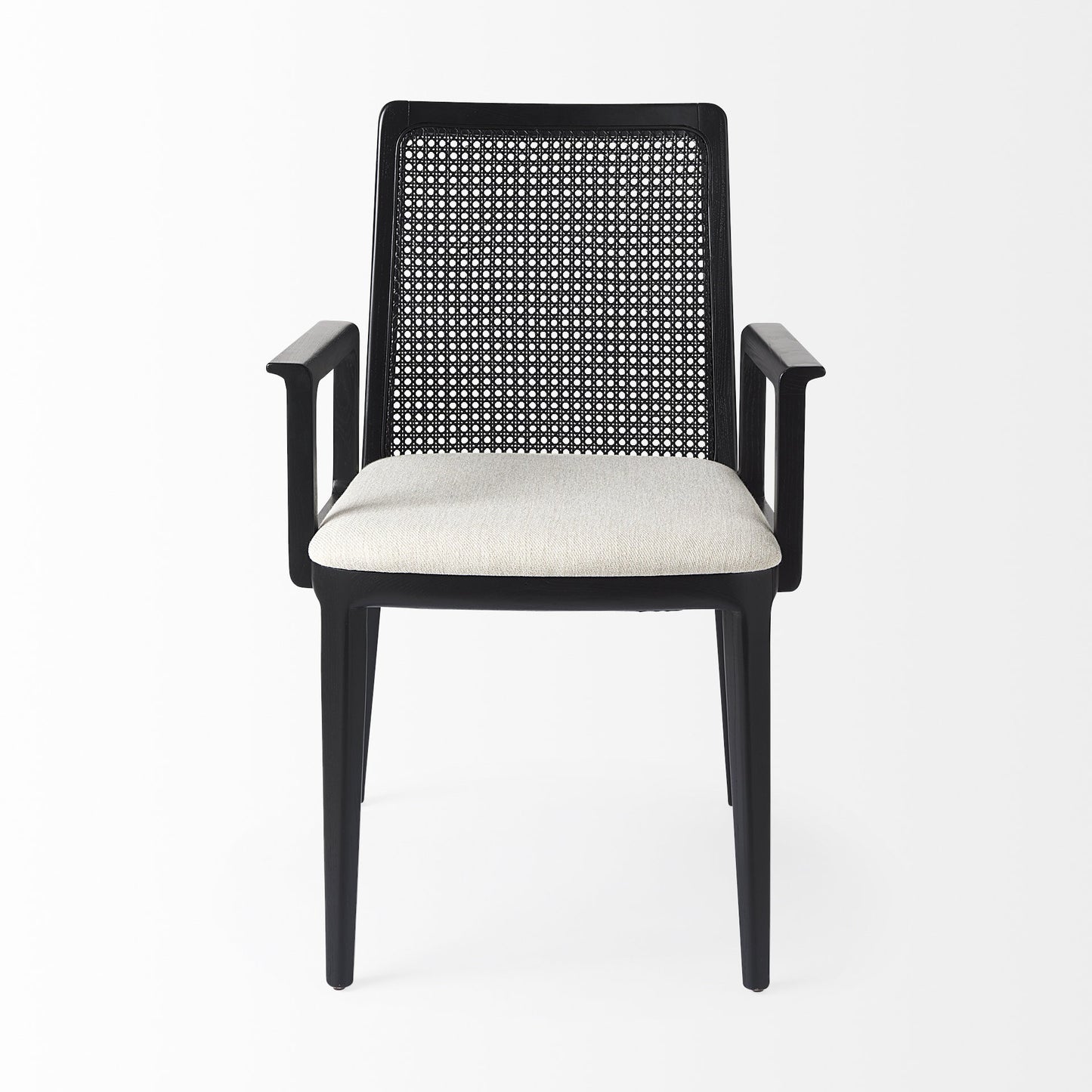 Black and Cream Uholstery and Cane Dining Armchair