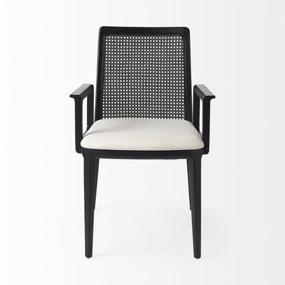 Cream And Black Upholstered Fabric Dining Arm Chair