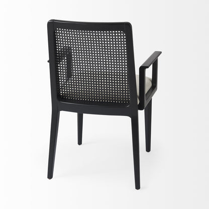 Black and Cream Uholstery and Cane Dining Armchair