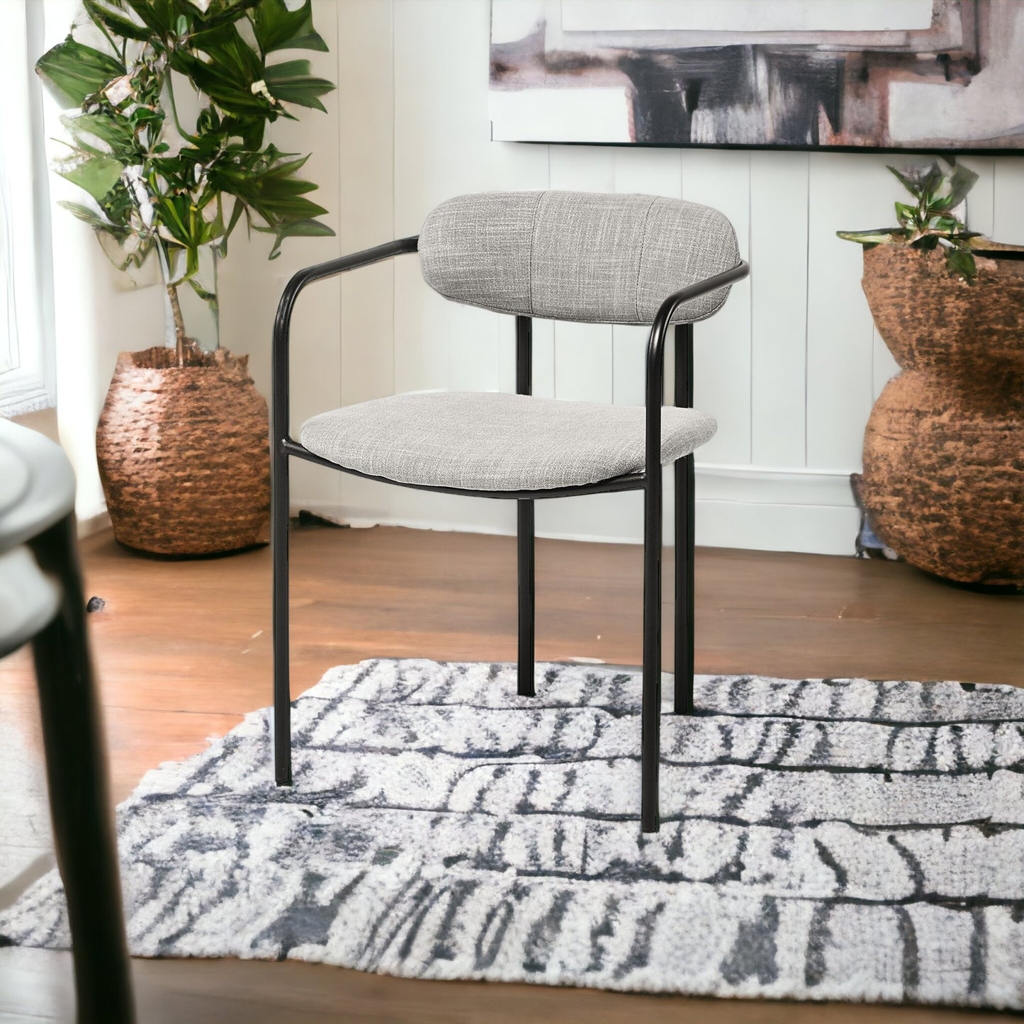 Set Of Two Gray And Black Upholstered Fabric Arm Chairs