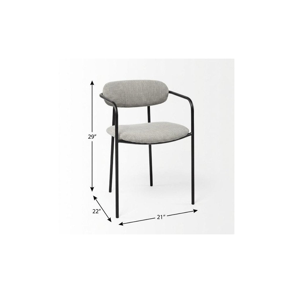 Set of Two Gray and Black Fabric Dining Arm Chairs
