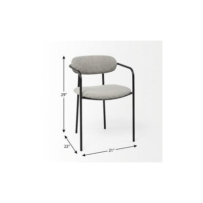 Set of Two Gray and Black Fabric Dining Arm Chairs
