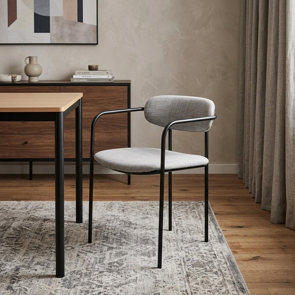 Set of Two Gray and Black Fabric Dining Arm Chairs