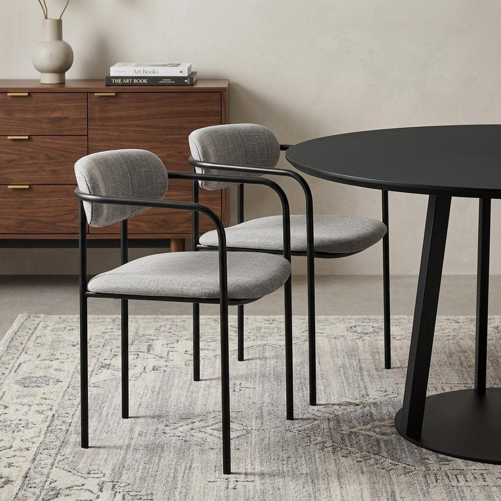 Set of Two Gray and Black Fabric Dining Arm Chairs