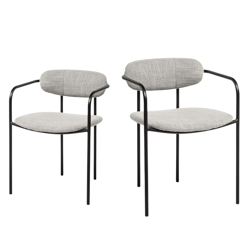 Set of Two Gray and Black Fabric Dining Arm Chairs