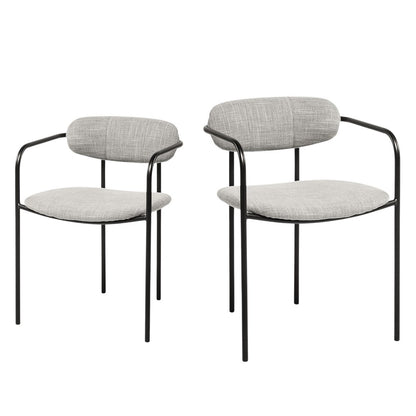 Set of Two Gray and Black Fabric Dining Arm Chairs