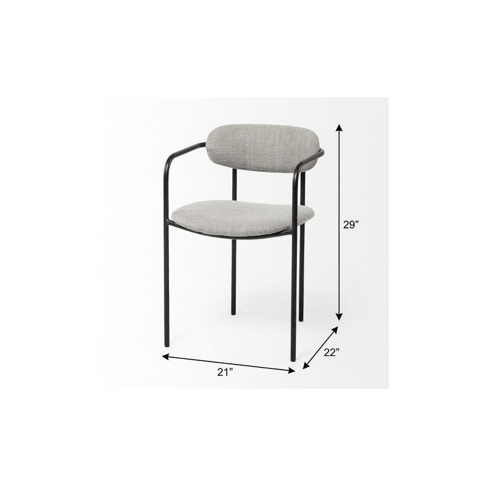 Set of Two Gray and Black Fabric Dining Arm Chairs