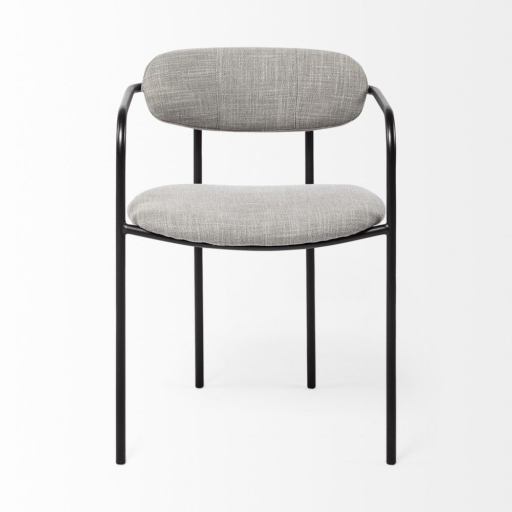 Set of Two Gray and Black Fabric Dining Arm Chairs