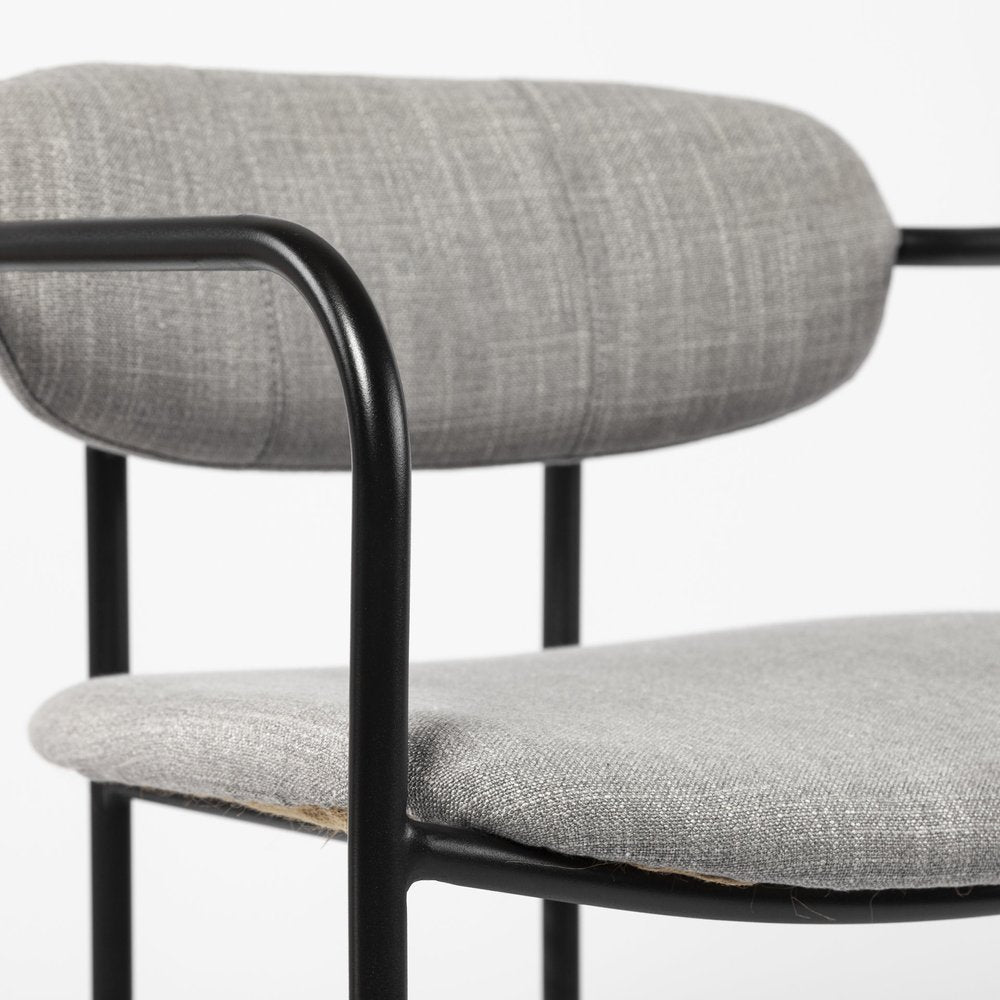 Set of Two Gray and Black Fabric Dining Arm Chairs