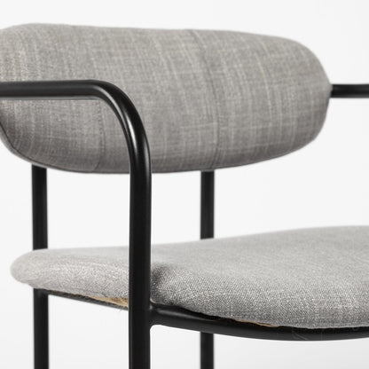 Set of Two Gray and Black Fabric Dining Arm Chairs