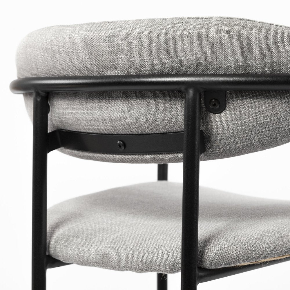 Set of Two Gray and Black Fabric Dining Arm Chairs