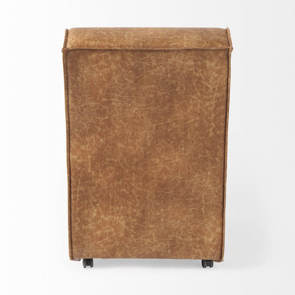 Set of Two Brown Upholstered Faux Leather Dining Side Chairs With Wheels