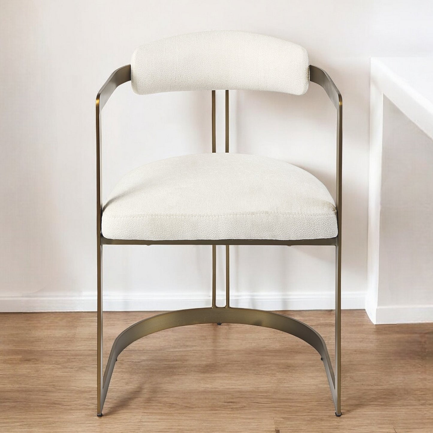 White And Gold Upholstered Dining Arm Chair