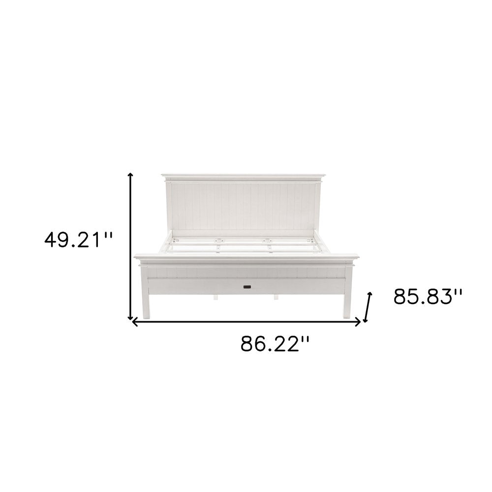 White Solid Wood Queen Bed Frame