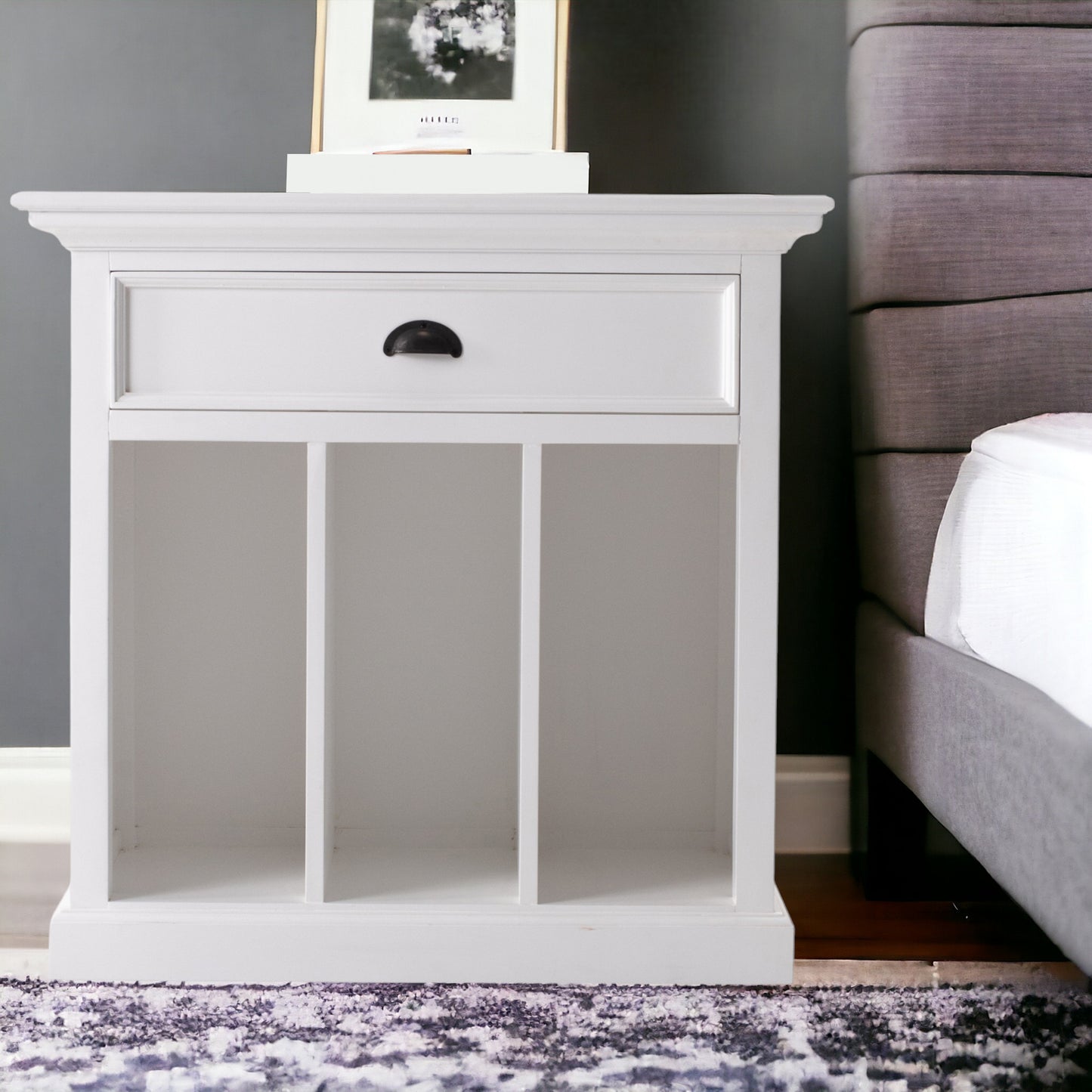 31" Distressed White Wood Nightstand with Dividers