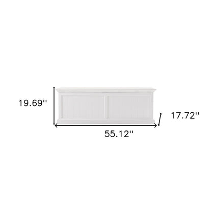 55" White Distressed and Solid and Manufactured Wood Storage Standard Bench With Flip Top