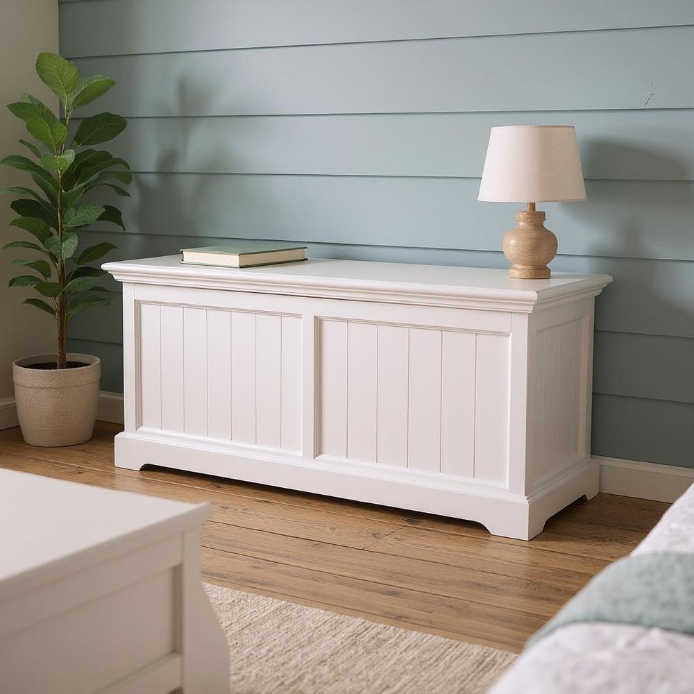 55" White Distressed and Solid and Manufactured Wood Storage Standard Bench With Flip Top