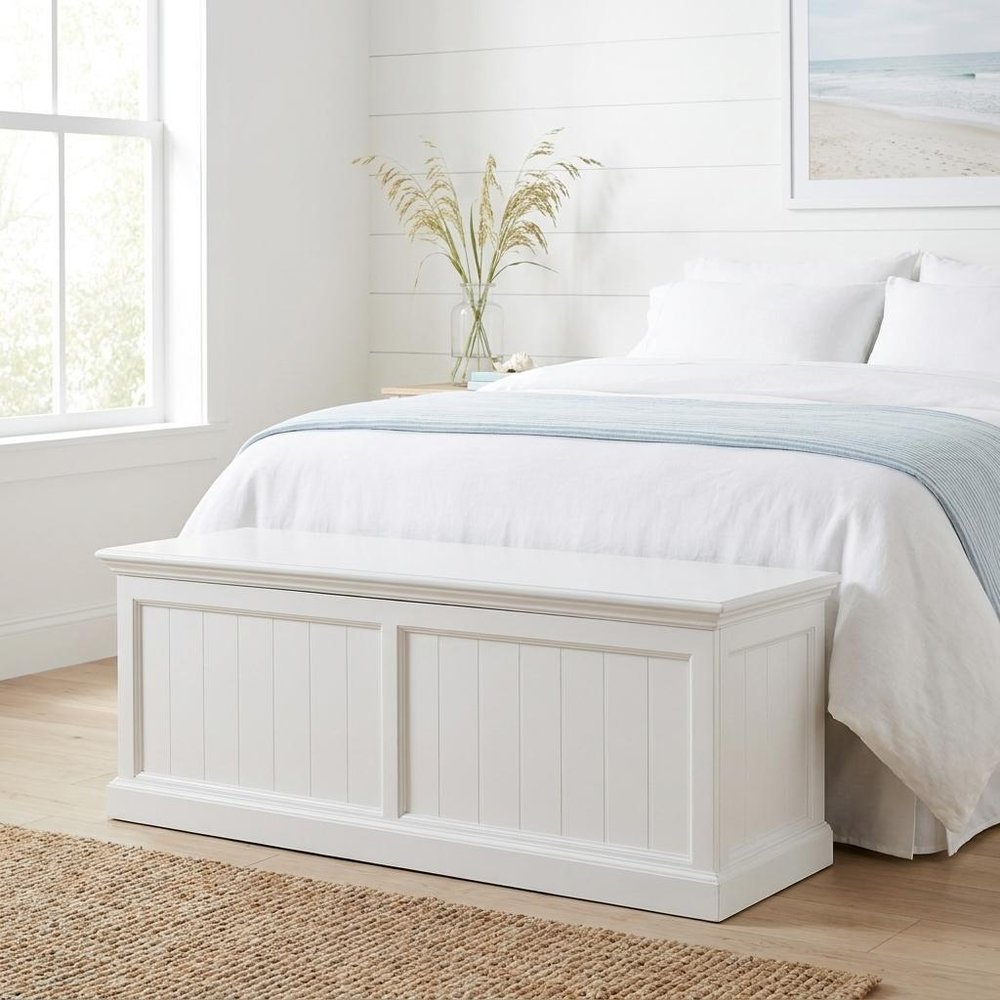 55" White Distressed and Solid and Manufactured Wood Storage Standard Bench With Flip Top