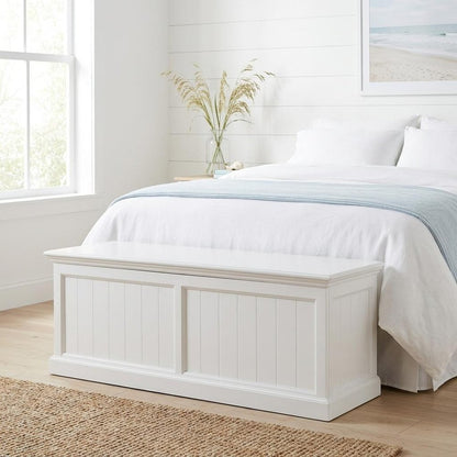 55" White Distressed and Solid and Manufactured Wood Storage Standard Bench With Flip Top