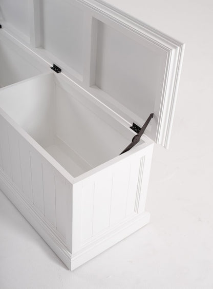 55" White Distressed and Solid and Manufactured Wood Storage Standard Bench With Flip Top