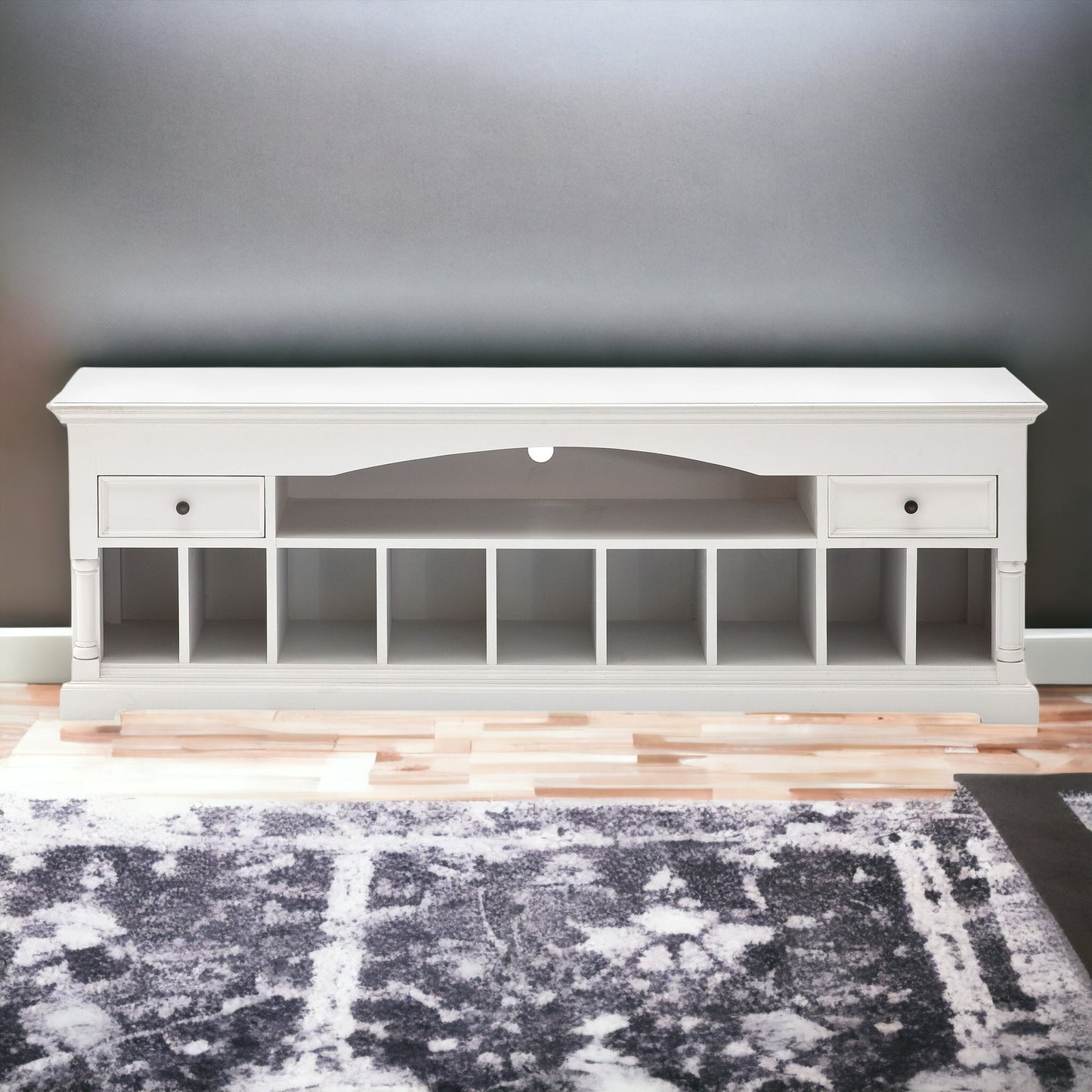 71" White Solid Console Table With Shelves And Drawers