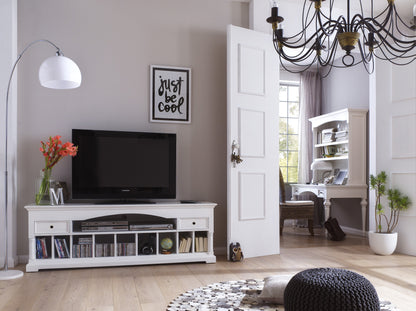 71" White Solid Console Table With Shelves And Drawers