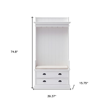 Classic White Entryway Coat Rack and Bench with Drawers